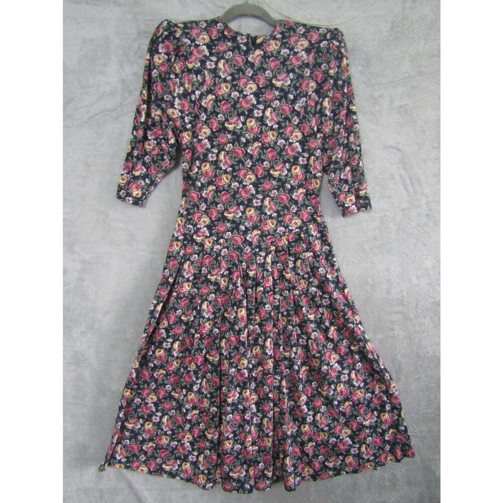 Vintage 80s Byer Too! California Floral Fit Flare Dress Size 11‎ Made in USA Y2K